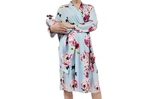 SUFEINI Maternity Robe and Matching Baby Swaddle Blanket Set, Mommy Robe with Receiving Blanket Girls Boys Sleepwear