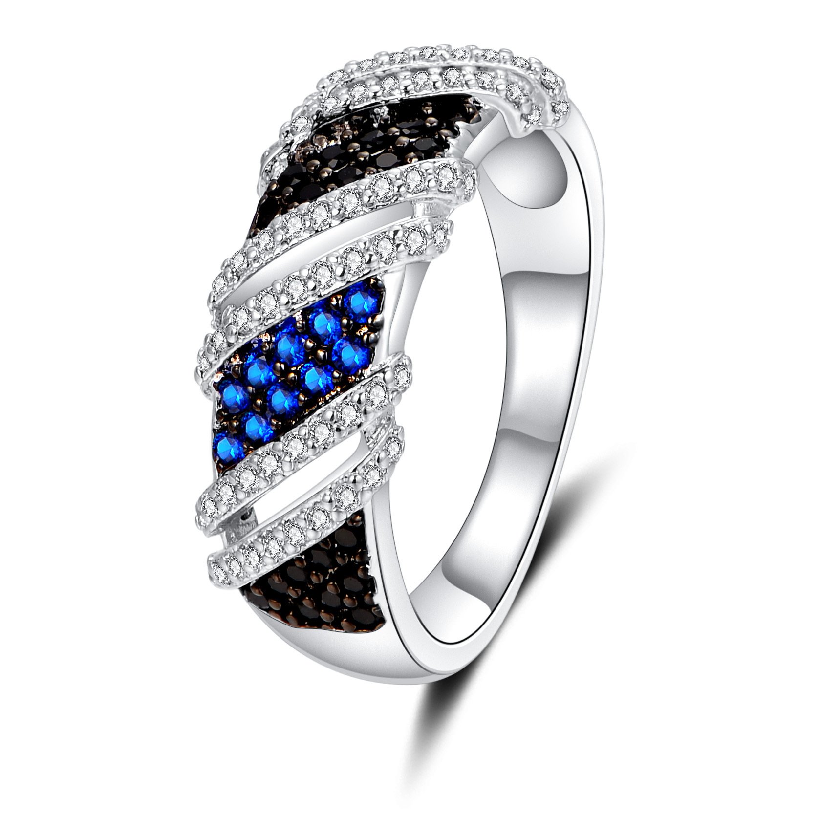 Uloveido Infinity Ring for Women Black Crystal Fashion Elegant Rings White Gold Plated Inlayed Finger Rings Jewellery (Size L) Y360