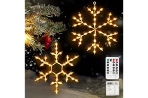 Tuanse 2 Pcs Christmas Silhouette Window Lights Christmas Snowflake Lights with Remote Control LED Lighted Snowflake Decorations Xmas for Window Wall (Warm White)