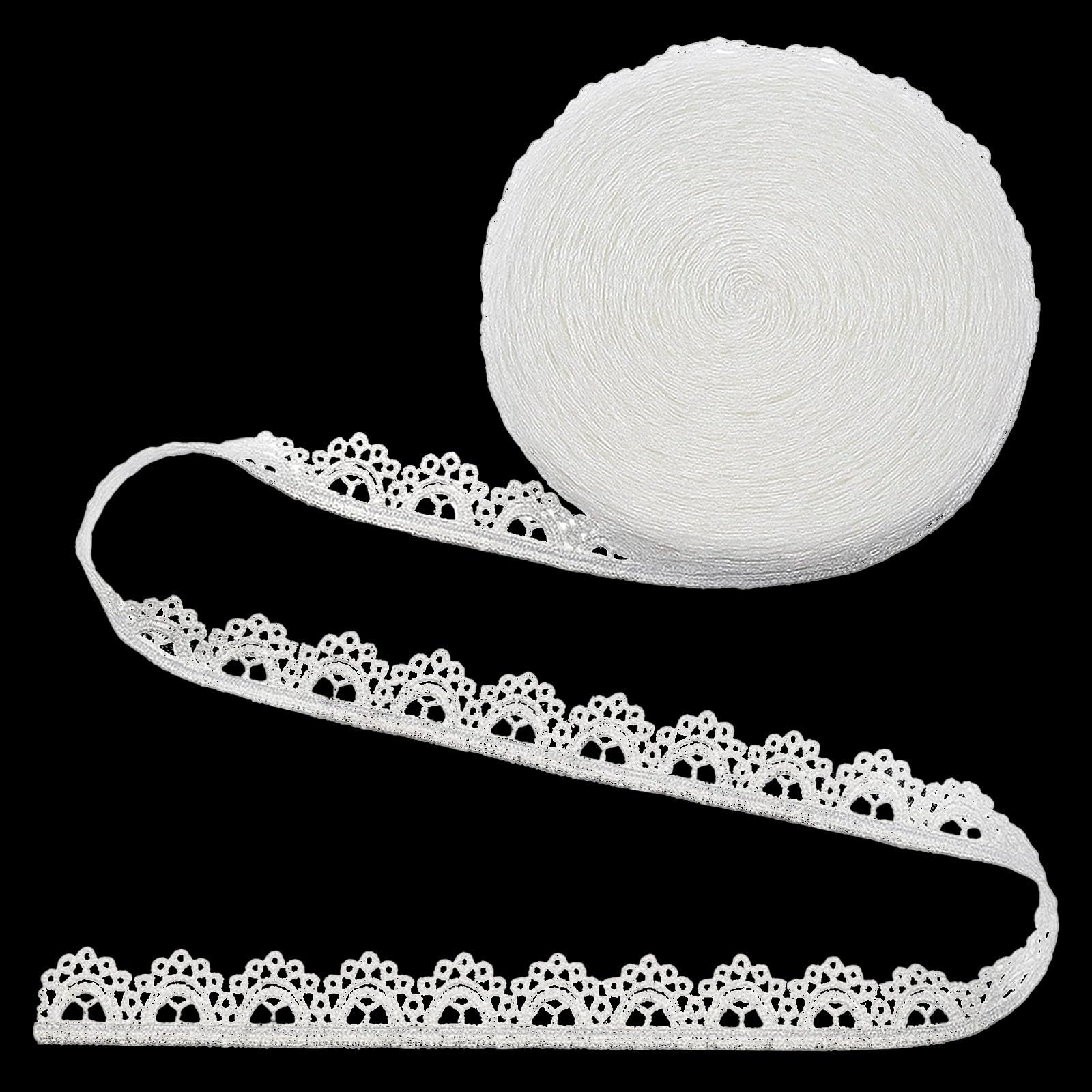 Photo 1 of 10 Yards White Lace Trim 2/5'' Vintage Crocheted Lace Ribbons Vintage Ribbon Cotton Laces Craft Crochet Embroidery Scalloped Edge Laces Sewing for Gift Package Wrapping, Bridal Wedding Decoration