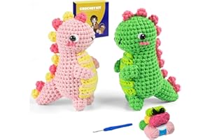 Marribol Crochet Kit for Beginners,Learn to Crochet Starter Kit with Step-by-Step Video Tutorials,Crochet Animal Kit for Adults Kids,Dinosaur Crochet Kit with Beginner-Friendly Yarn-Dinosaur -2Pack