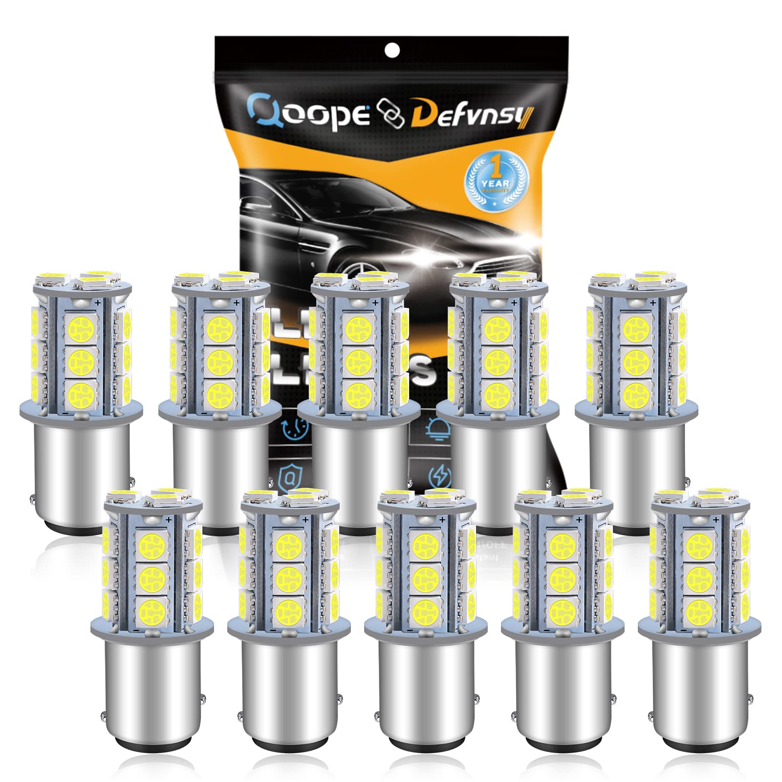 Defvnsy P21/5W 1157 BAY15D LED Bulb, 6500K Bright White 12V Bulbs for RV, Reverse Light, Tail Light, Brake Light, Parking Light, Turn Signal Light, 2057 2357 7528 Interior Bulb Replacement (10 Pack)