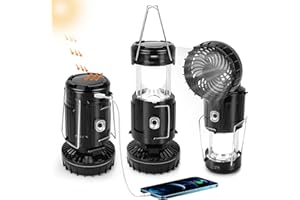 JMADENQ 2024 Upgrade Solar Powered Camping Lantern with Fan - Stay Cool and Well-lit During Outdoor Adventures with This Versatile Lantern Featuring a Built-in Fan for Added Comfort.