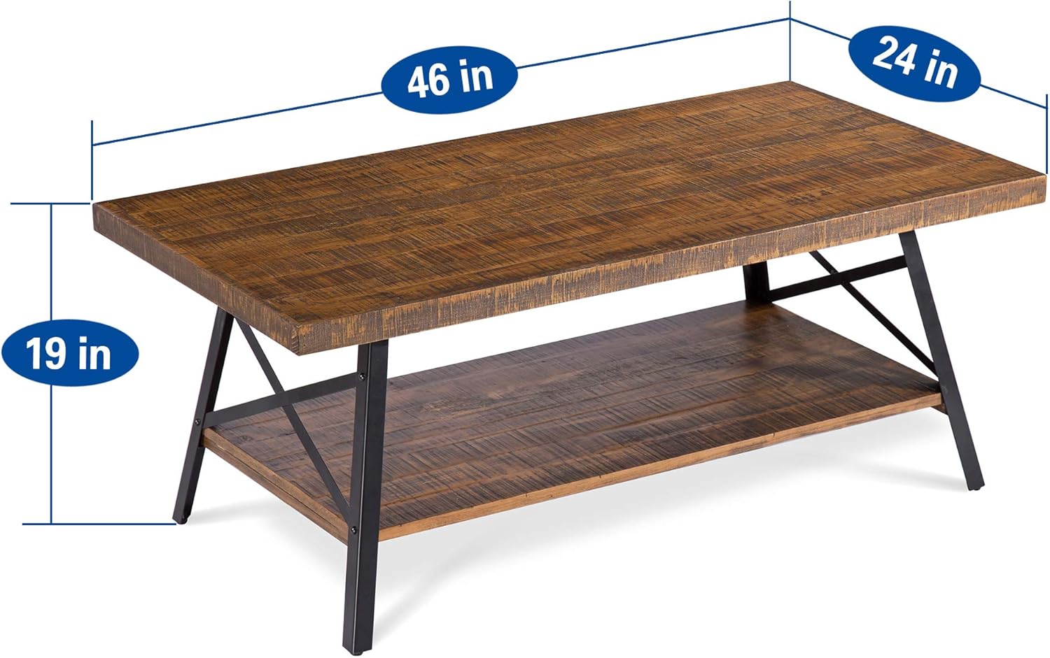 Olee Sleep 46" Cocktail Wood & Metal Legs Coffee Table, Rustic Brown: Furniture & Decor