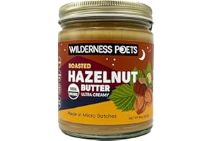 Wilderness Poets, Organic Roasted Hazelnut Butter - (8 Ounce) - One Ingredient, Ultra Creamy Gluten Free, Non GMO, No Salt, No Sugar - Glass Jar