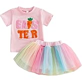 Amnnchya Toddler Girl Easter Outfit Carrot Short Sleeve Kids Baby Tee Shirt Tops Tutu Dress Little Girls Summer Skirt Set