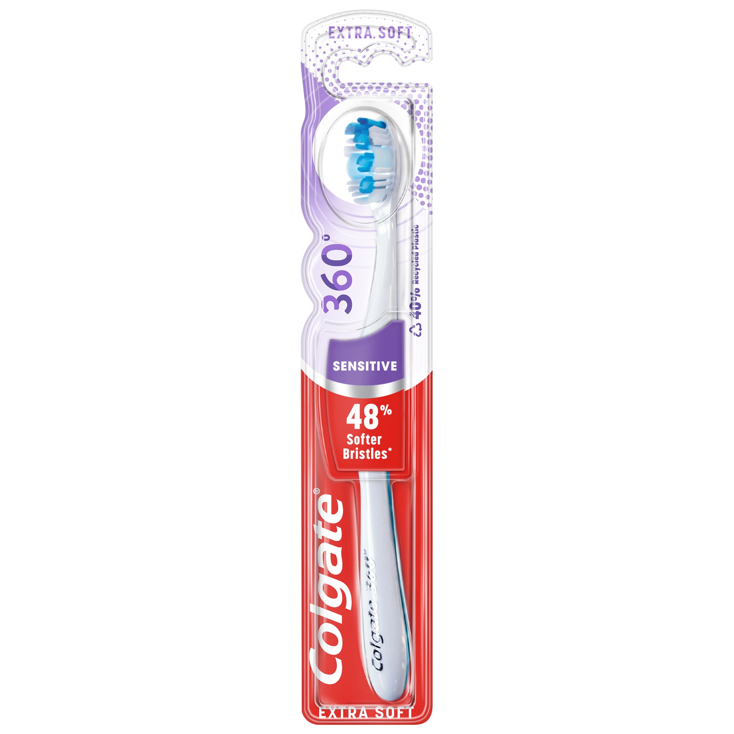 Colgate 360 Sensitive Extra Soft Manual Toothbrush - extra soft toothbrush - sensitive toothbrush - 48% softer bristles* - cheek and tongue cleaner - whole mouth freshness