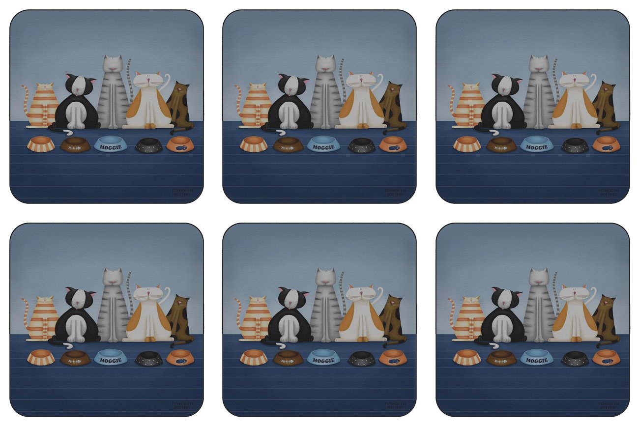 Plymouth Pottery - Hungry Cats Coasters - Set of 6