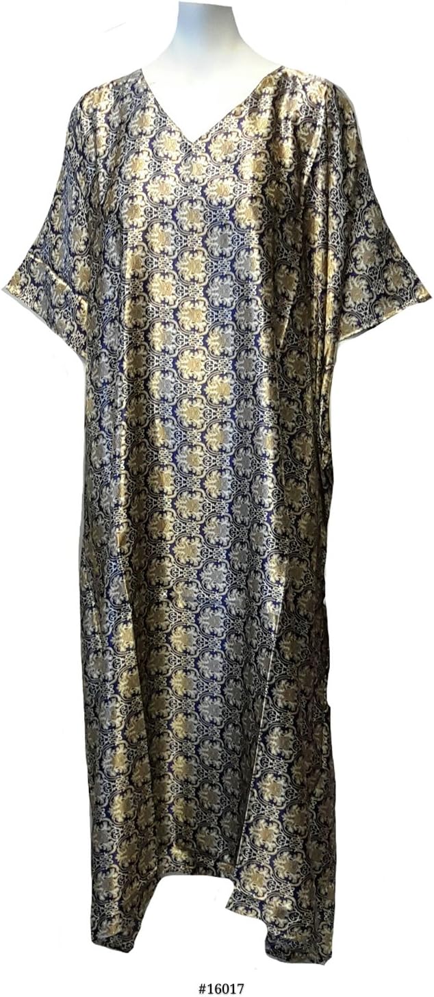 Fionalissa Ladies Multi-Colour Pattern Print Soft Silky Satin Long Kaftan/Casual Dress. One Size Fit UK 10-32