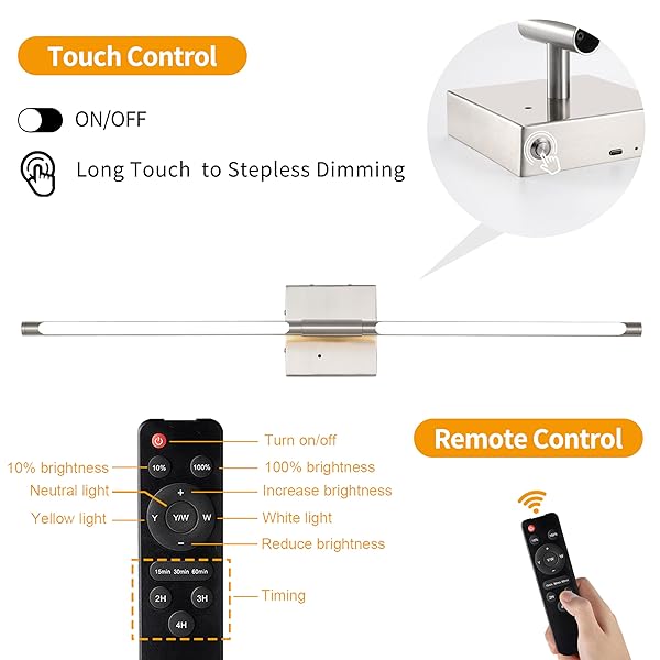 MORAURORAL 40 INCH SAND-NICKEL BATTERY OPERATED WALL SCONCES SET OF TWO, DIMMABLE WALL SCONCES WITH REMOTE CONTROL, RECHARGEABLE SCONCES, LED WIRELESS WALL LIGHTS FOR BEDROOM, LIVING ROOM, BATHROOM