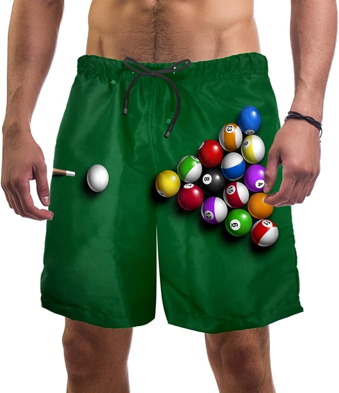 Man Beach Shorts, Billiard Balls Swim Trunks Elastic Swimsuit Board