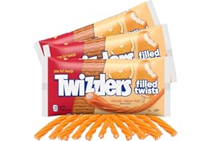 AMEMBIANA Twizzlers Orange Cream Pop Filled Twists Licorice Candy, Pack of 3, Creamsicle Dreamsicle Popsicle Flavored Candies, 11 Ounces,