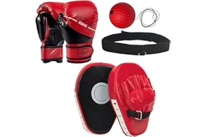 EUMAYES 3-in-1 Kids Boxing Gloves and Punching Mitts Set, Boxing Pads with Boxing Reflex Ball, Kids Boxing Equipment Set for MMA Training, Muay Thai, Karate, Taekwondo