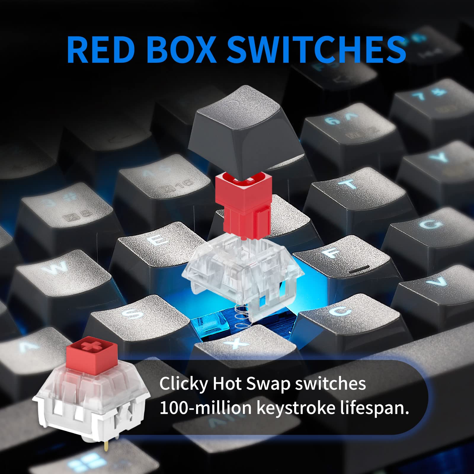 Hexgears メカニカルゲーミングキーボード GK715 104キー フルサイズ 有線コンピュータキーボード ホットスワップ可能 Kailh Box Switch ABSキーキャップ ブルーバックライトゲーミングキーボード PC/ノートパソコン用