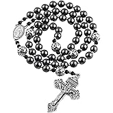 immerFancy Cross Rosary Necklace for Women, Gothic Vintage Catholic Crucifix Cross Pendant Layered Necklace for Men Christian Religious Faith Rosarios Catolicos Jewelry Gift