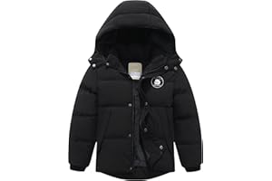 BYLESIN Kids Boy's Winter Waterproof Puffy Cotton Jacket Fleece Lined Lightweight Down Coat Thick Hooded Outdoor Coat