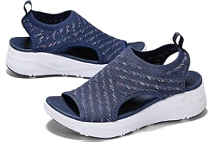 GoodValue Womens Comfortable Orthopedic Sandals Arch Support Ladies Walking Sport Athletic Sandals Open Toe Slip On Plantar Fasciitis Platform Dress Sandal