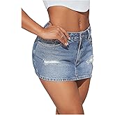 SHENHE Women's Ripped Low Rise Zip Fly Denim Skirt Sexy Y2k Vintage Jean Mini Skirt