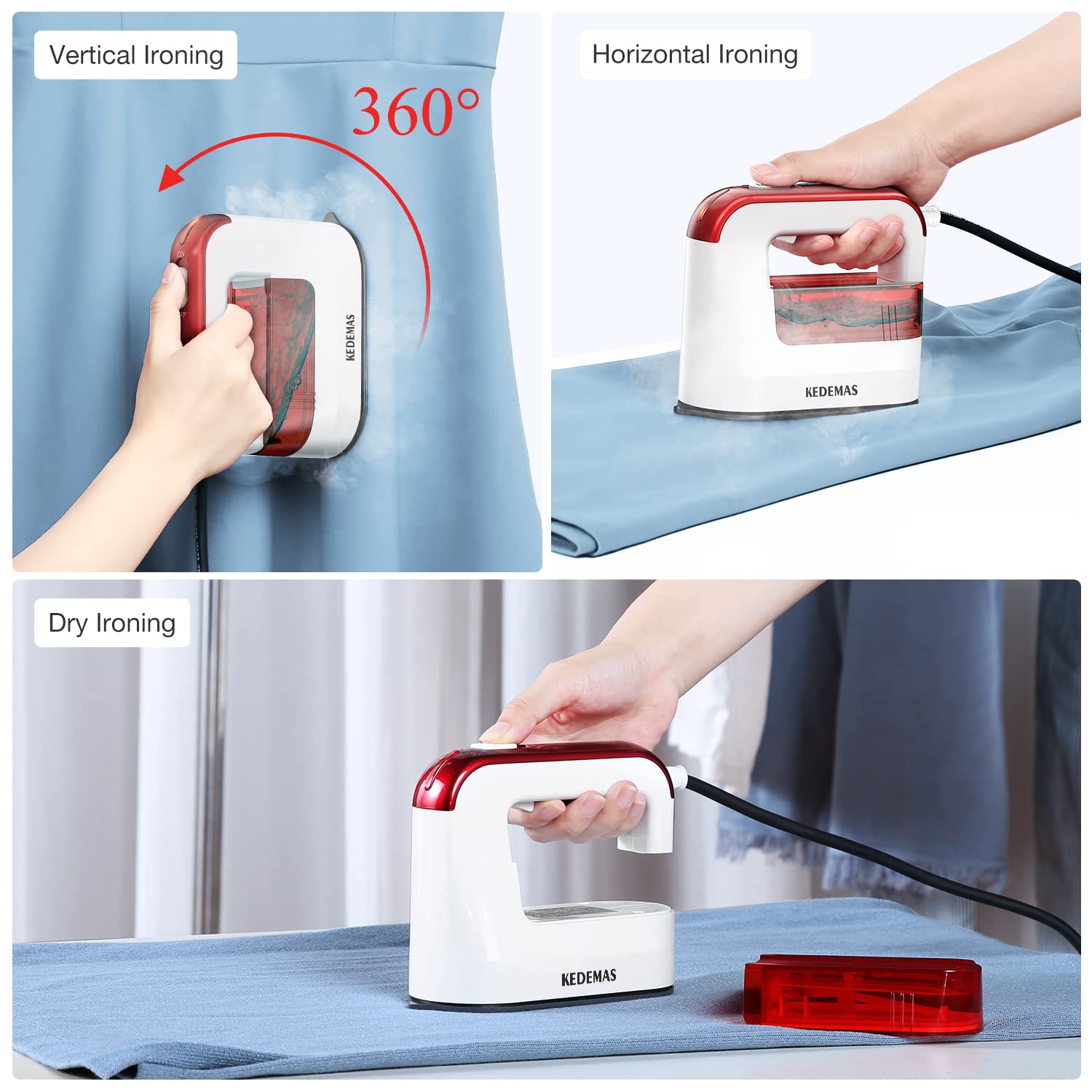 Steamer Iron for Clothes,Travel Mini Iron,1300W Clothes Steamer,Fast Wrinkle Removal with Large 100ml Tank,Ideal for All Fabrics,Compact and Portable Travel Garment Steamer (Red) ONLY FOR 120V