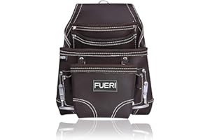 FUERI Leather Tool Pouch for Carpenters 10 Pocket Framers Belt Bag | High Gauge Premium Oil Tanned Leather Construction Maintenance Organizer Tool Holder