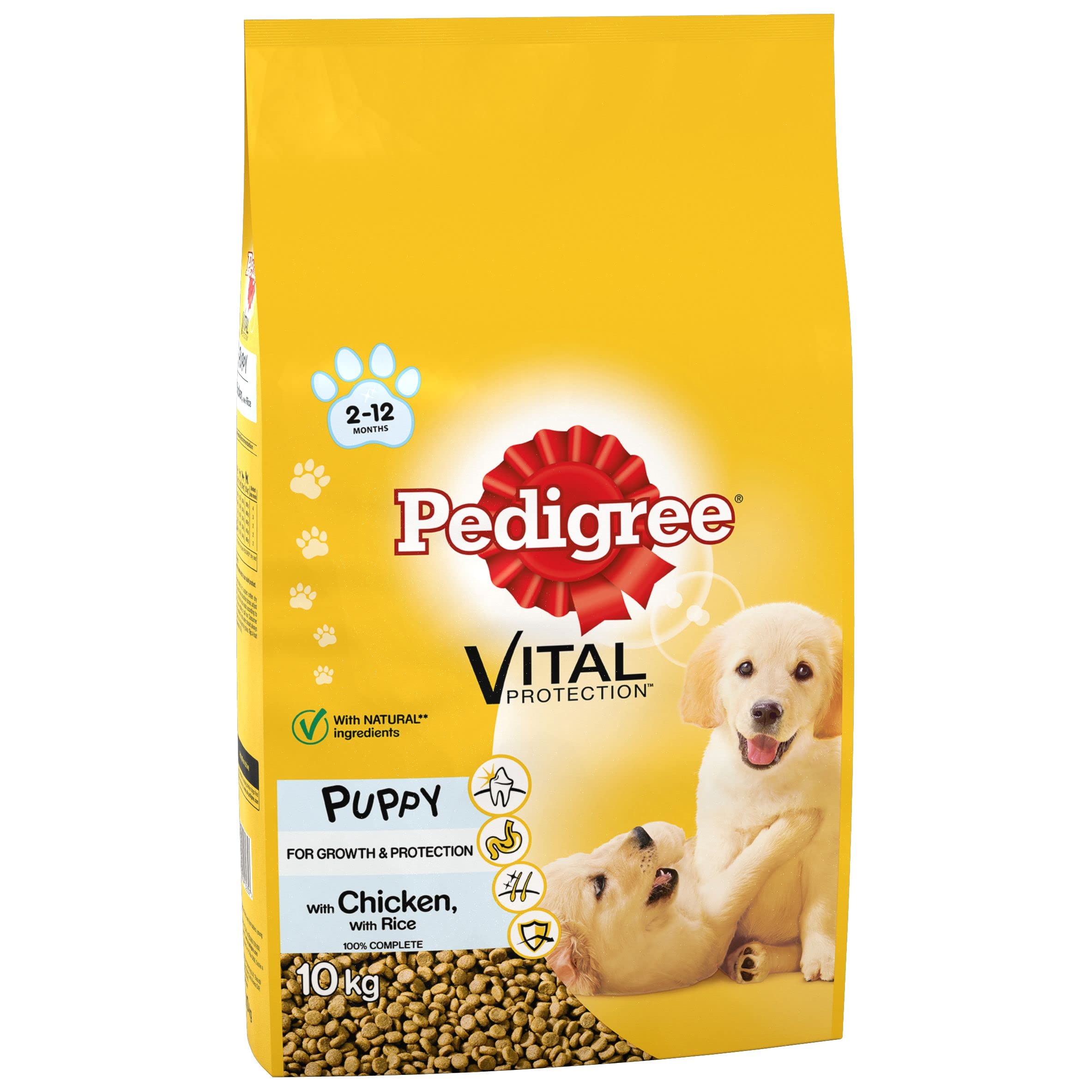 Pedigree Complete Dry Puppy Dog Food Dry - Complete dry food for junior dogs from 2 to 12 month, Chicken & Rice - 10 kg (Pack of 1)