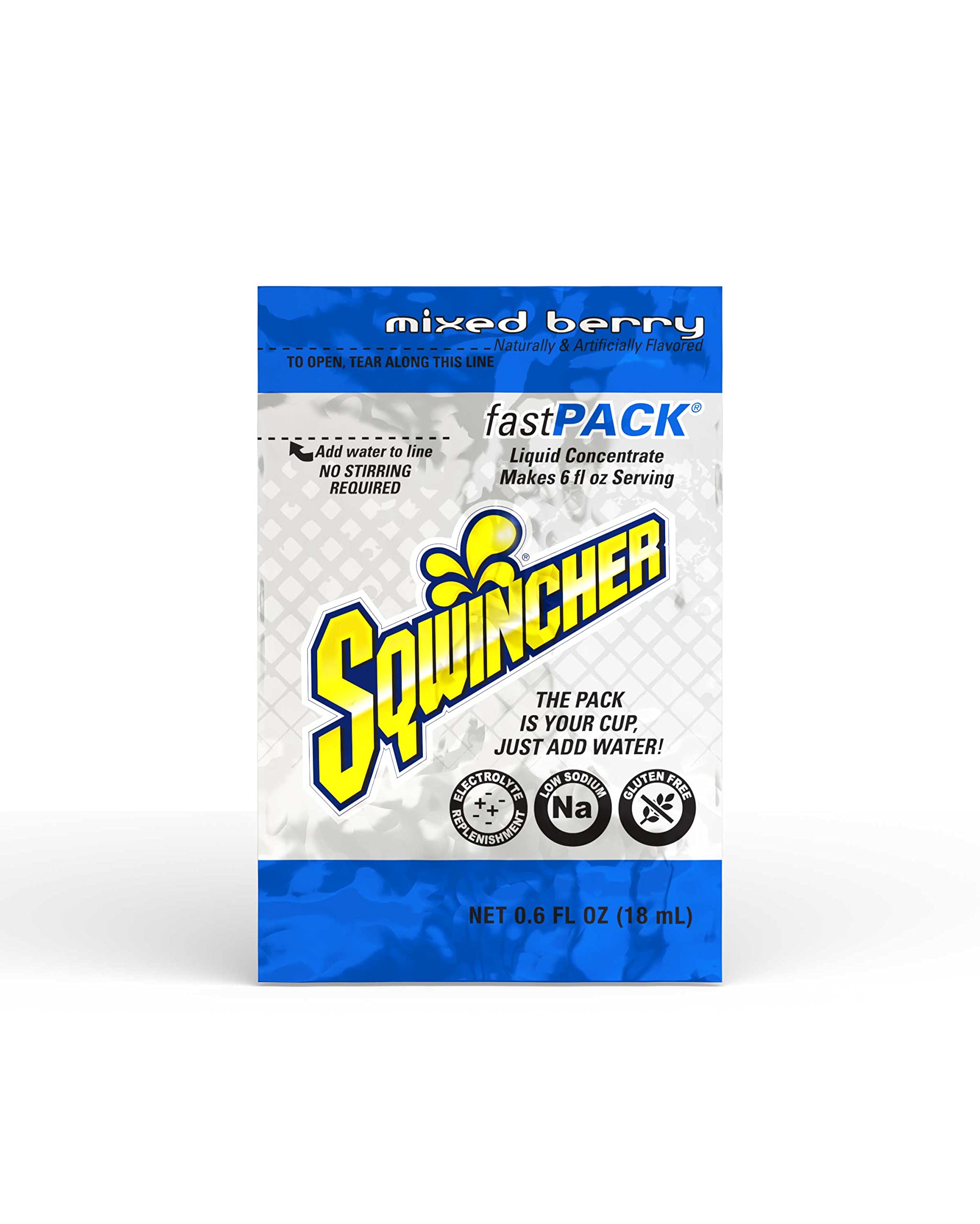 Sqwincher Fast Pack Liquid Concentrate, Mixed Berry, .6 fl oz (4 Packs of 50)