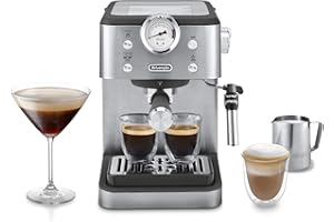 De'Longhi Linea Classic EM450.M Manual Coffee Machine with Frothed, Espresso Maker for Bartenders, Cappuccino Spout, Double W