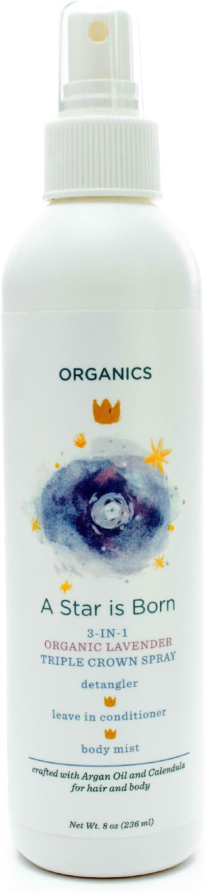 Wash with Water All Natural Skin Care for Baby + Toddler: Certified Cruelty Free 3 in 1 Triple Crown Leave in Conditioner + Hair Detangler Spray + Body Mist - A Star is Born Lavender 8oz