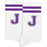 SSQBZU Striped Initial Socks with the Letter in Purple, Socks for Adult, Teens, Men&Women, Gifts for Friends, Family, etc.
