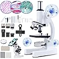 Microscope for Kids Beginner, 40X-2000X Biological Compound Microscope Kit with Adjustable Brightness LED, Slides for School Lab Home Education, Gifts for Children Students