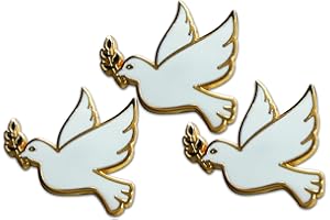 3-Piece White Dove With Olive Branch Lapel or Hat Pin and Tie Tack Set with Clutch Back by Novel Merk