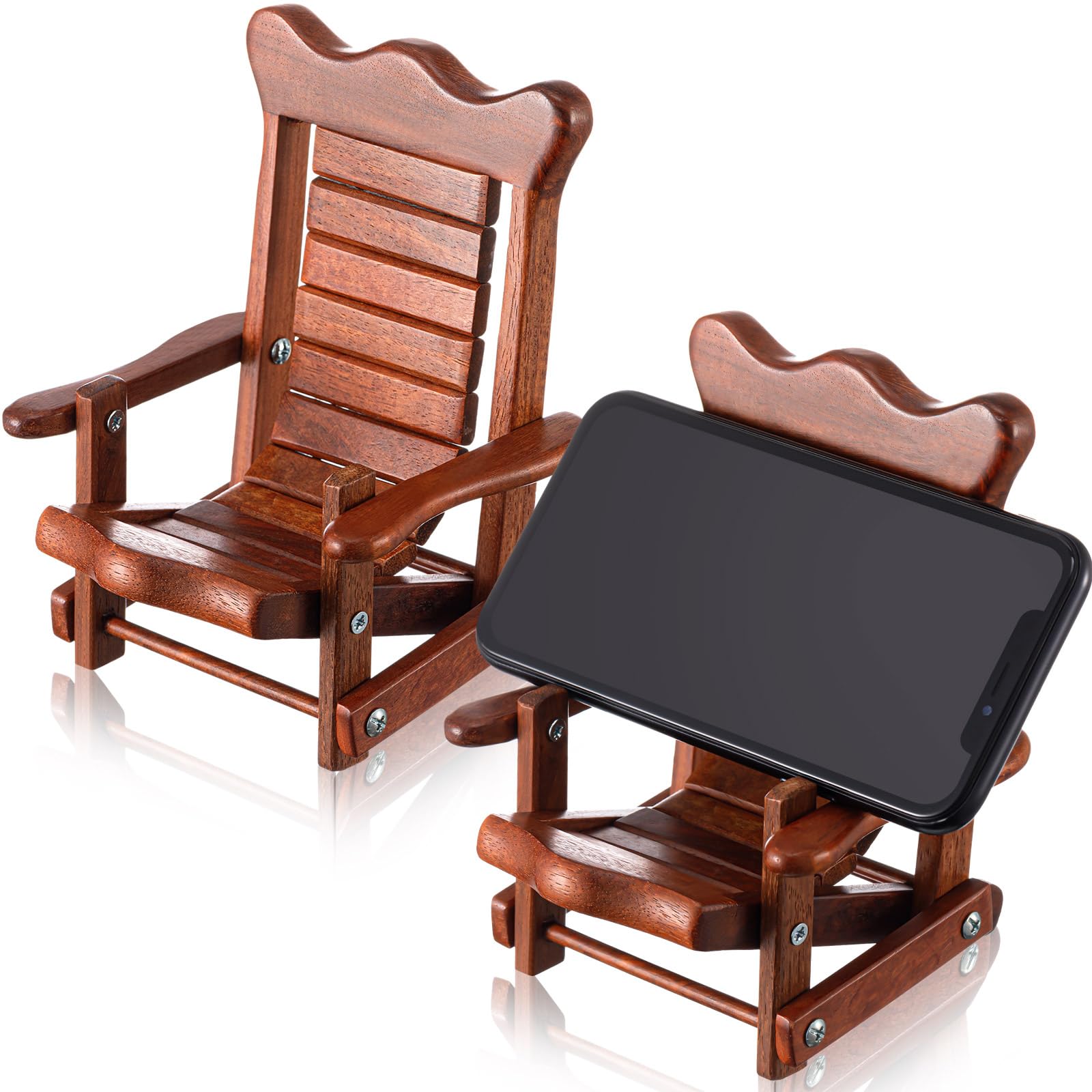 Photo 1 of Kingdder 2 Pcs Wood Cell Phone Stand Folding Chair Wooden Phone Holder Adjustable Office Cellphone Stand Portable Cute Desktop Foldable Chair Shape Mobile Smartphone Holder for Desk Home Travel