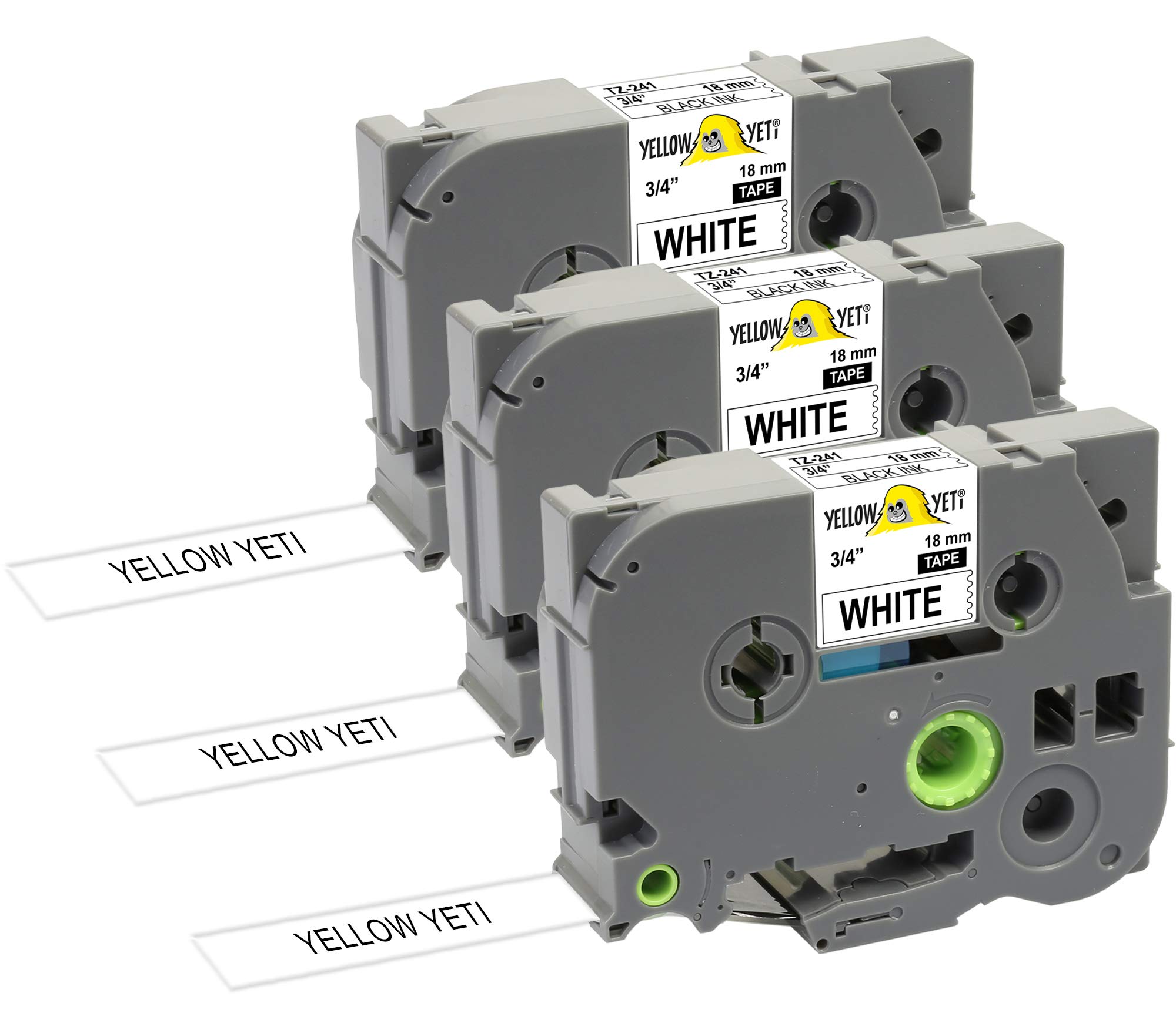 Yellow Yeti 3 Labelling Tape Cassettes TZe-241 TZ-241 18mm x 8m Black on White Laminated Label Tapes compatible with Brother P-Touch PT-2030VP PT-D400 PT-D450VP PT-D600VP PT-H300 PT-P700 PT-P750W CUBE