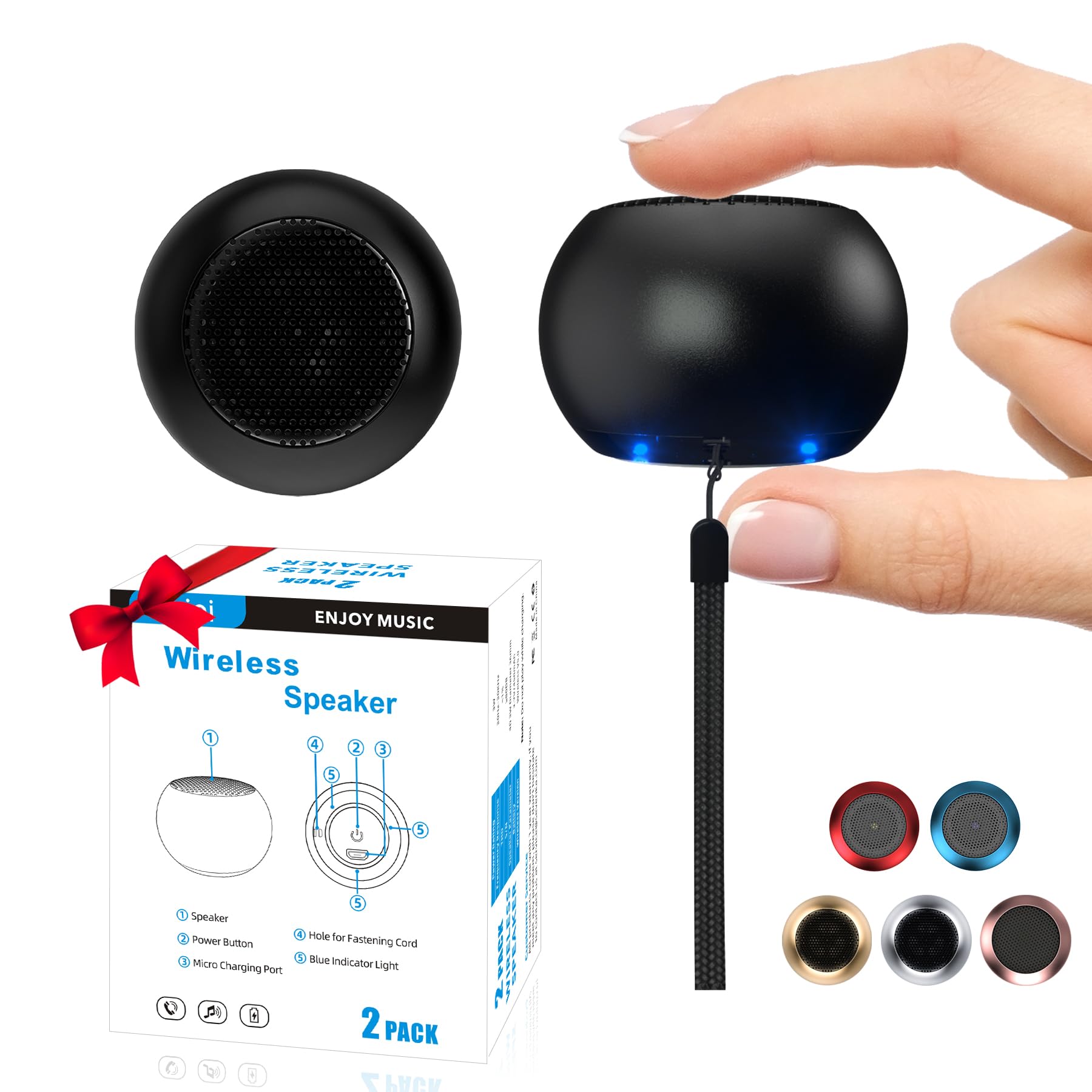 Photo 1 of AUKSKY 2Pack Portable Mini Speaker, Bluetooth Tiny Speaker,Wireless Micro Speaker for Phone/PC/Tablet, Rechargeable Battery, Built-in Microphone, Cute Mini Speaker with Strap to Carry, Black