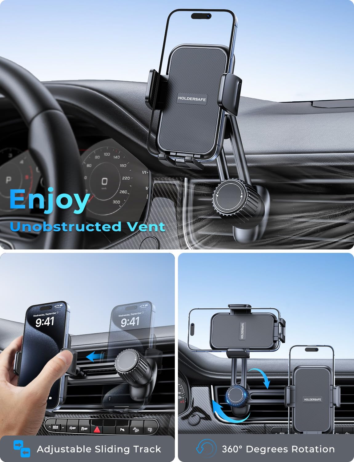 Handyhalterung Auto Handy Halterung Autohalterung: Universale Lüftung Handyhalter, EIN-Knopf-Release & 360 Grad Vent KFZ Halterung für iPhone 16/15/14/13/12 Pro Max Plus, Samsung, Huawei, Xiaomi, usw 3