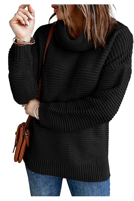 Actloe Women Casual Turtleneck Long Sleeve Chunky Knitted Pullover Sweaters