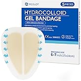 LotFancy Sacral Hydrocolloid Dressing, 6”x7”, Pack of 5, Sterile Thin Bordered Hydrocolloid Bandages, Sacrum Wound Gel Patches for Fast Healing, Water-Resistant, Individually Packed