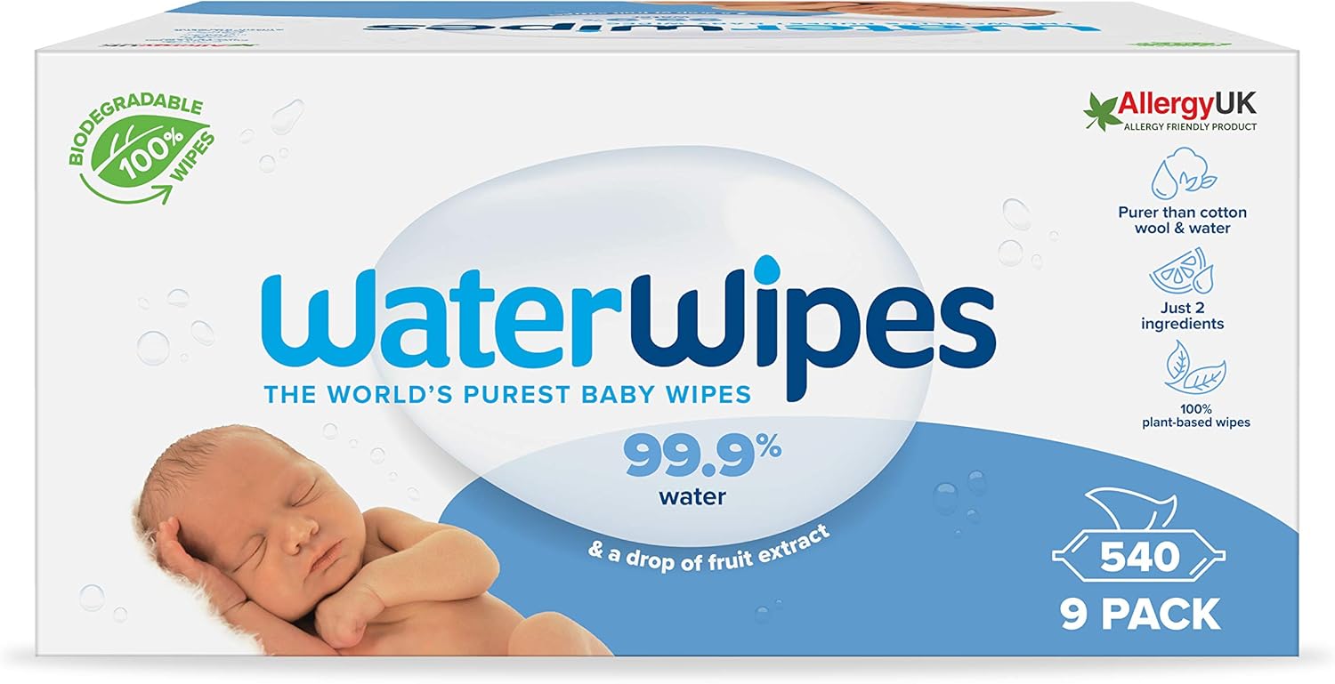 WaterWipes Sensitive+ Newborn & Baby Wipes, 540 Count (9 Packs), 3-In-1 Cleans, Cares, Protects, 99.9% Water, Unscented
