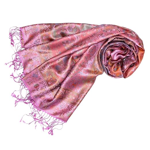 Lorenzo Cana Luxus Pashmina Damenschal Schaltuch jacquard gewebt 100% Seide 70 cm x 190 cm Paisley Muster Seidenschal Seident