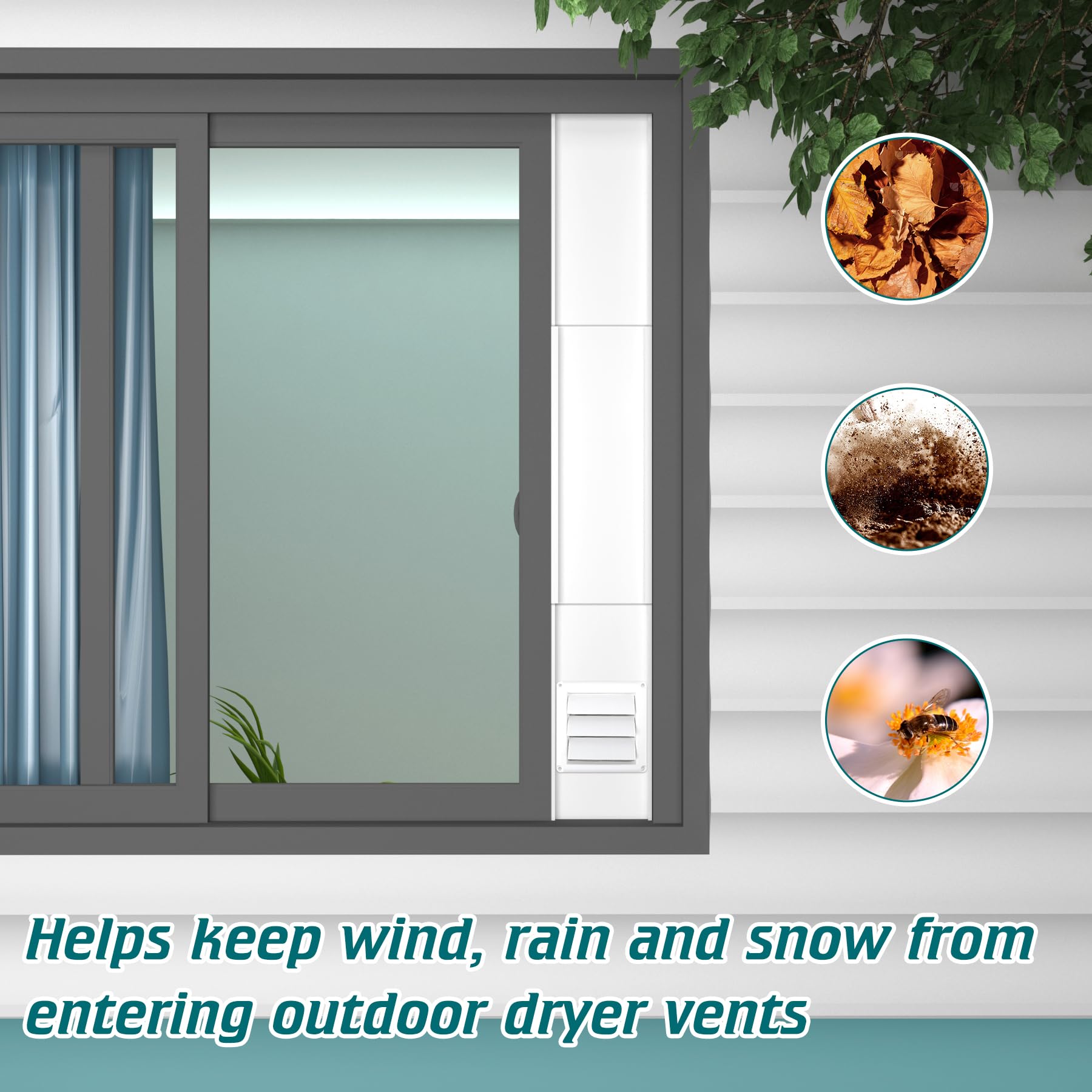 Daisypower Dryer Vent Window Kit, Adjustable Window Vent Kit with Outdoor Dryer Vent Cover,4 Inch Hood for Exhaust Ventilation