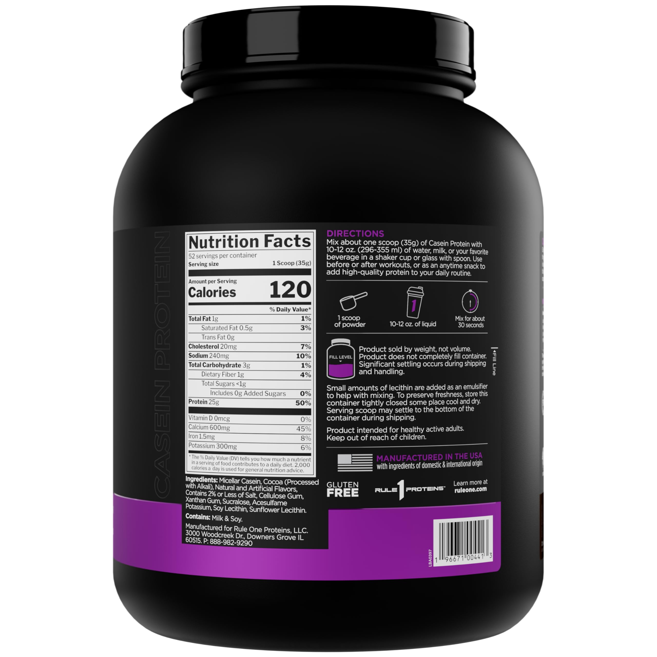 Rule 1 Casein Protein - 25g Protein and 11g EAAs Per Serving from Slow-Release Micellar Casein for Overnight Recovery and Sustained Delivery Between Meals (4 Pounds*, Chocolate Fudge)