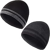 SATINIOR 2 Pcs Winter Beanies Hats for Men Black Grey Knit Skull Caps Fleece Lined Warm Skull Beanies Thermal Hats for Skiing Outdoor Winter(Classic Style)