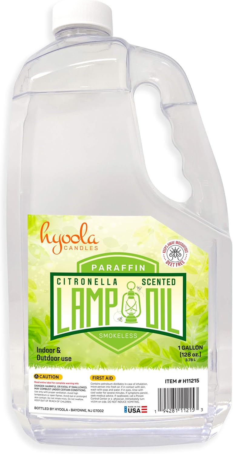 Oil Lamps & Accessories - Citronella Lamp Oil, 1 Gallon - Smokeless Insect and Mosquito Repellent Scented Paraffin Fluid for Indoor and Outdoor Lamp, Lantern and Oil Candle Use - by Hyoola