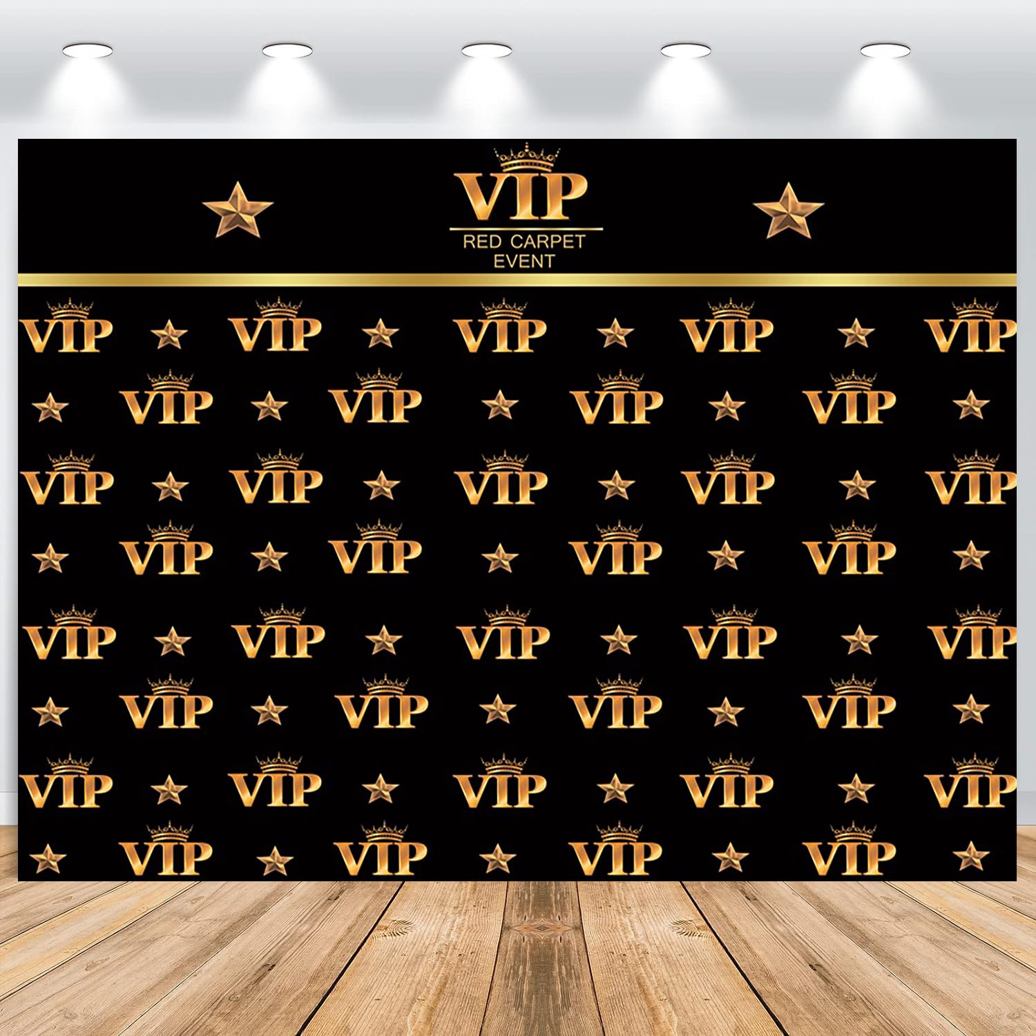 ASDCXZ VIP Red Carpet Event Photo Backdrop 7x5FT, Black Gold Stars Crown Activity Celebrity Premiere Awards Ceremony Movie Banner Party Photography Backdrop for Ceremony Photo Studio Props