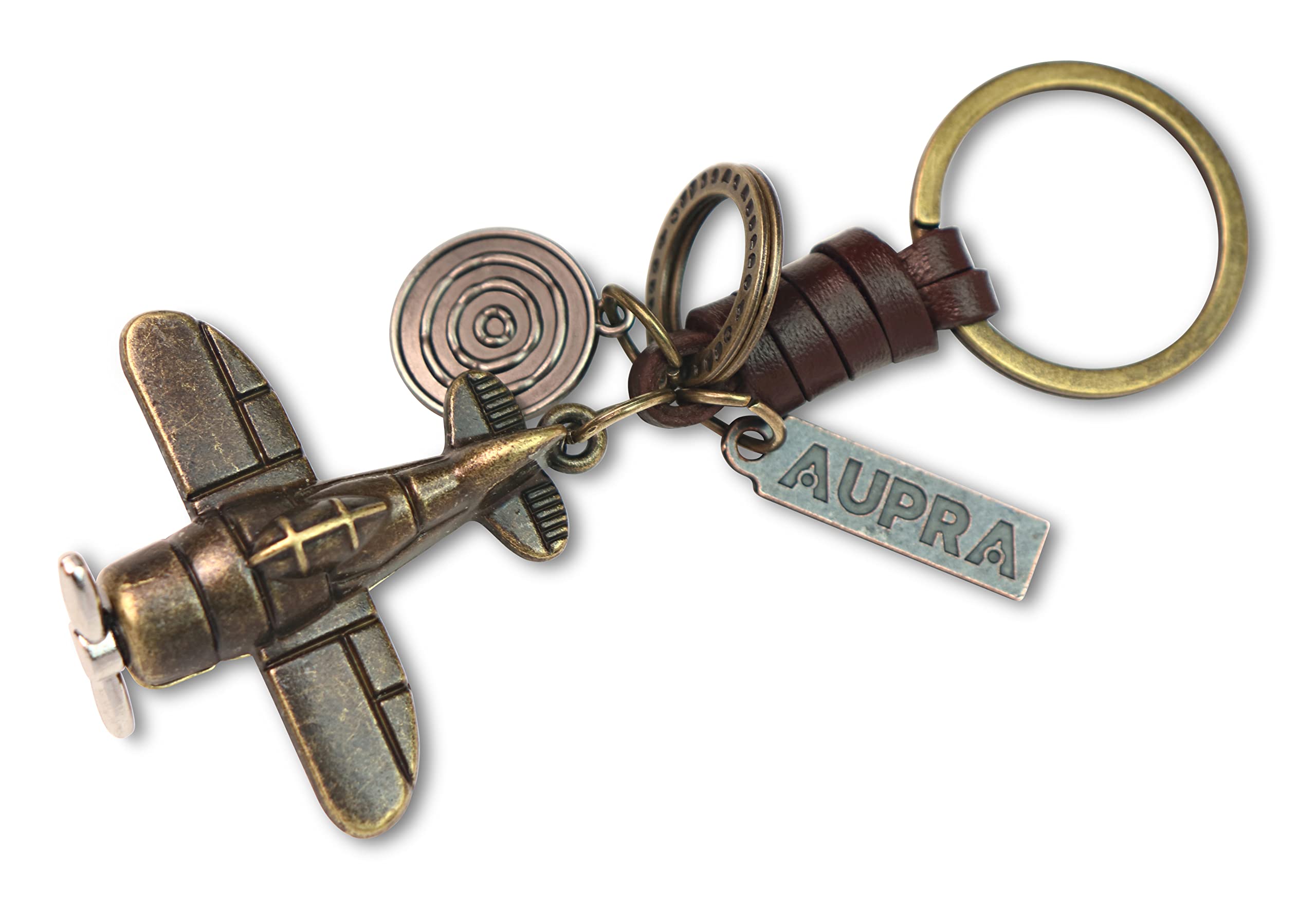 AuPra Airplane Keyring Gift for Women & Men | Handmade Leather Key Ring | Vintage Charm for Home, Car & Door Keys | Air Plane Pilot Keychain Present for Her & Him
