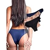 OYOANGLE Women's 3 Pack Ice Silk G String Thong Briefs Sexy Panties Seamless Underwear Mid-Rise Thongs