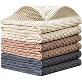 QUILTINA Dish Towels Set,100% Cotton Waffle Weave Kitchen Towels 6 Pack,17 x 25 Inches Dish Towels for Kitchen,Super Absorbent for Drying and Cleaning (Beige, Brown, Dark Grey)