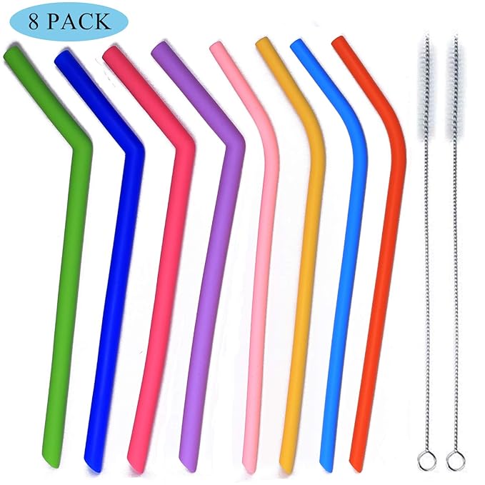 Reusable Silicone Straws 0.25" + 0.35" Dia Eco Friendly Drinking