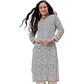 Ada Hand Embroidered Indian Chikankari Georgette Kurti Kurta with Slip for Women A90397