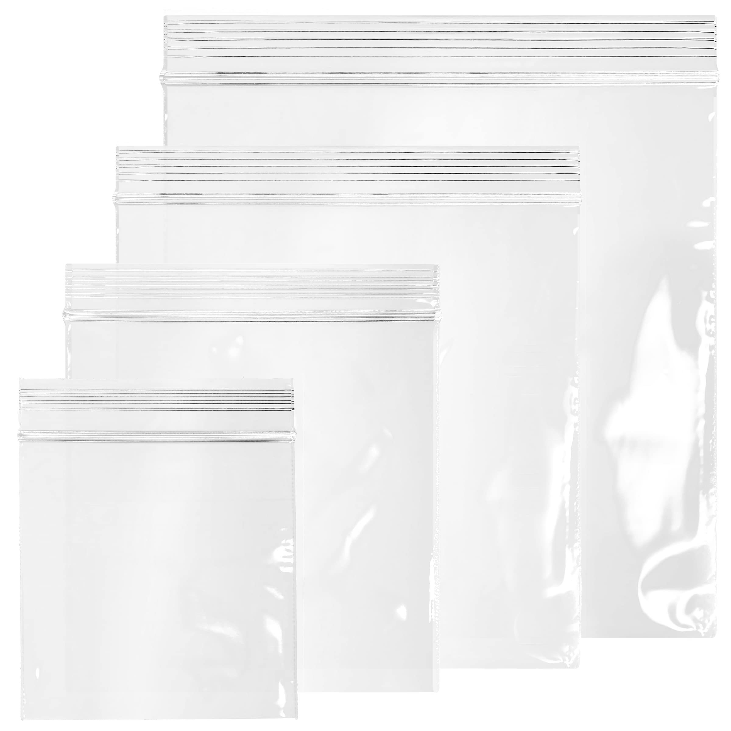 Photo 1 of GPI - 400 Pack, 2 Mil Thick, Plastic Reclosable Combo Zip Snack Bags, 4 Assorted Sizes, 3" x 3", 4" x 4", 5" x 5", 6" x 6" Resealable Zip Top Lock For Snack, Sandwhich, Food, Packaging & Shipping.